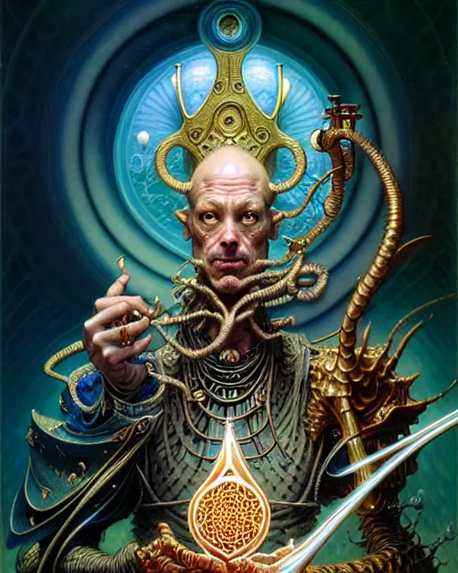 Prompt: the wise man tarot card, fantasy character portrait made of fractals, ultra realistic, wide angle, intricate details, the fifth element artifacts, highly detailed by peter mohrbacher, hajime sorayama, wayne barlowe, boris vallejo, aaron horkey, gaston bussiere, craig mullins