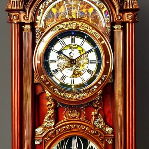 Prompt: a psychedelic grandfather clock, photo, highly detailed