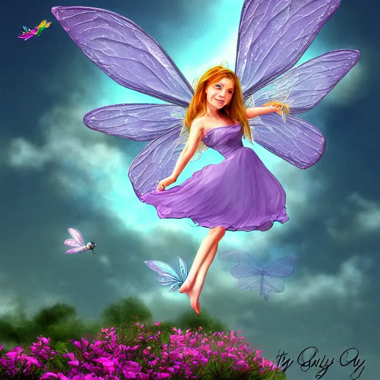 Image similar to fairy flyingin a fantasy world digital art