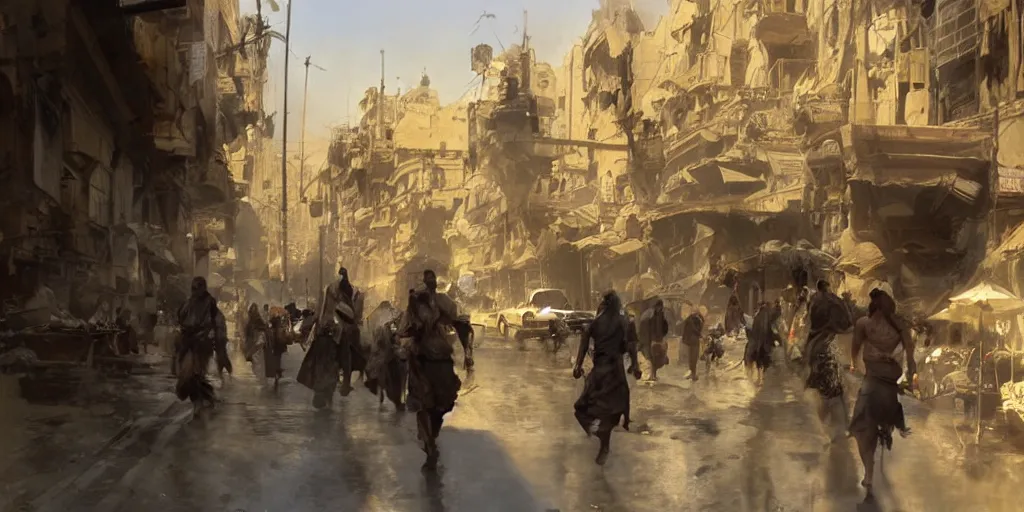 Prompt: highly realistic concept art, anders zorn, craig mullins, rutkowski, dramatic light, in the streets of the bustling city of ancient cairo
