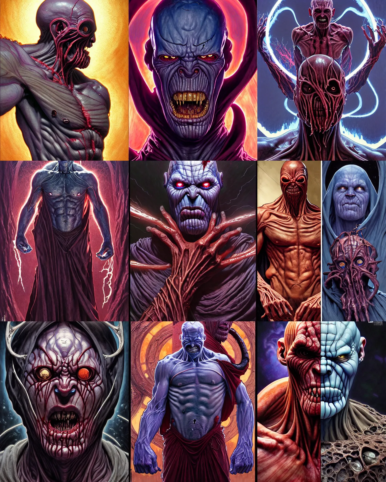 Prompt: the platonic ideal of baraka of cletus kasady ultimate carnage thanos dementor doctor manhattan chtulu nazgul, detailed, intricate, hyperrealism, intense, scary, decay, dmt, art by brock hofer and artgerm and greg rutkowski and alphonse mucha