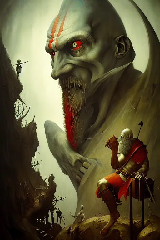 Image similar to hieronymus bosch, greg rutkowski, anna podedworna, painting of the god of war