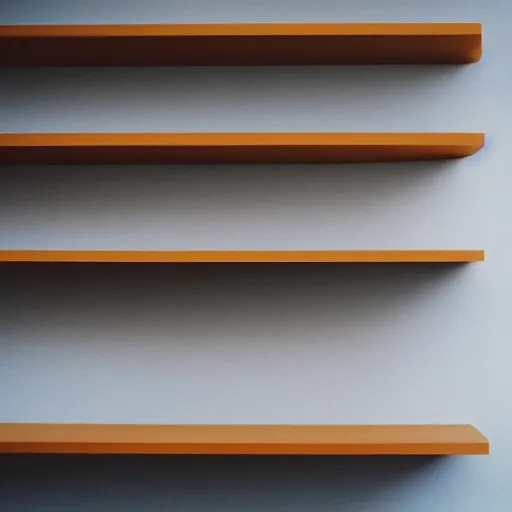 Image similar to 3 empty shelves on a light grey wall, Off-White, realistictic, color film photography by Tlyer Mitchell, 35 mm, graflex