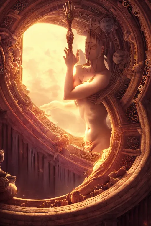 Image similar to goddess of the gods, magical, dark, stunning, fibonacci, surrounding cinematic light, hyper detailed, ornate, intricate, 4 k cinematic octane render, mind - blowing