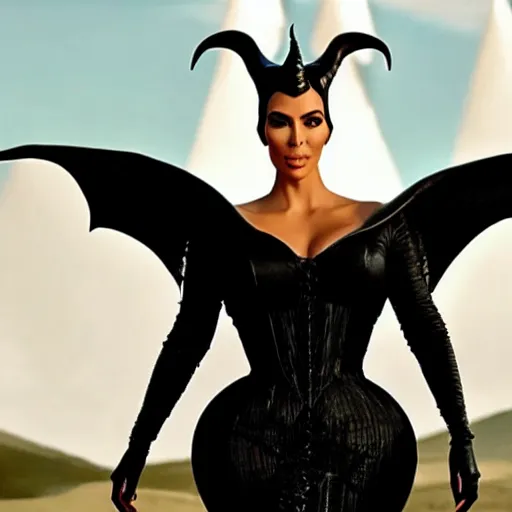 Image similar to A still of Kim Kardashian as Maleficent