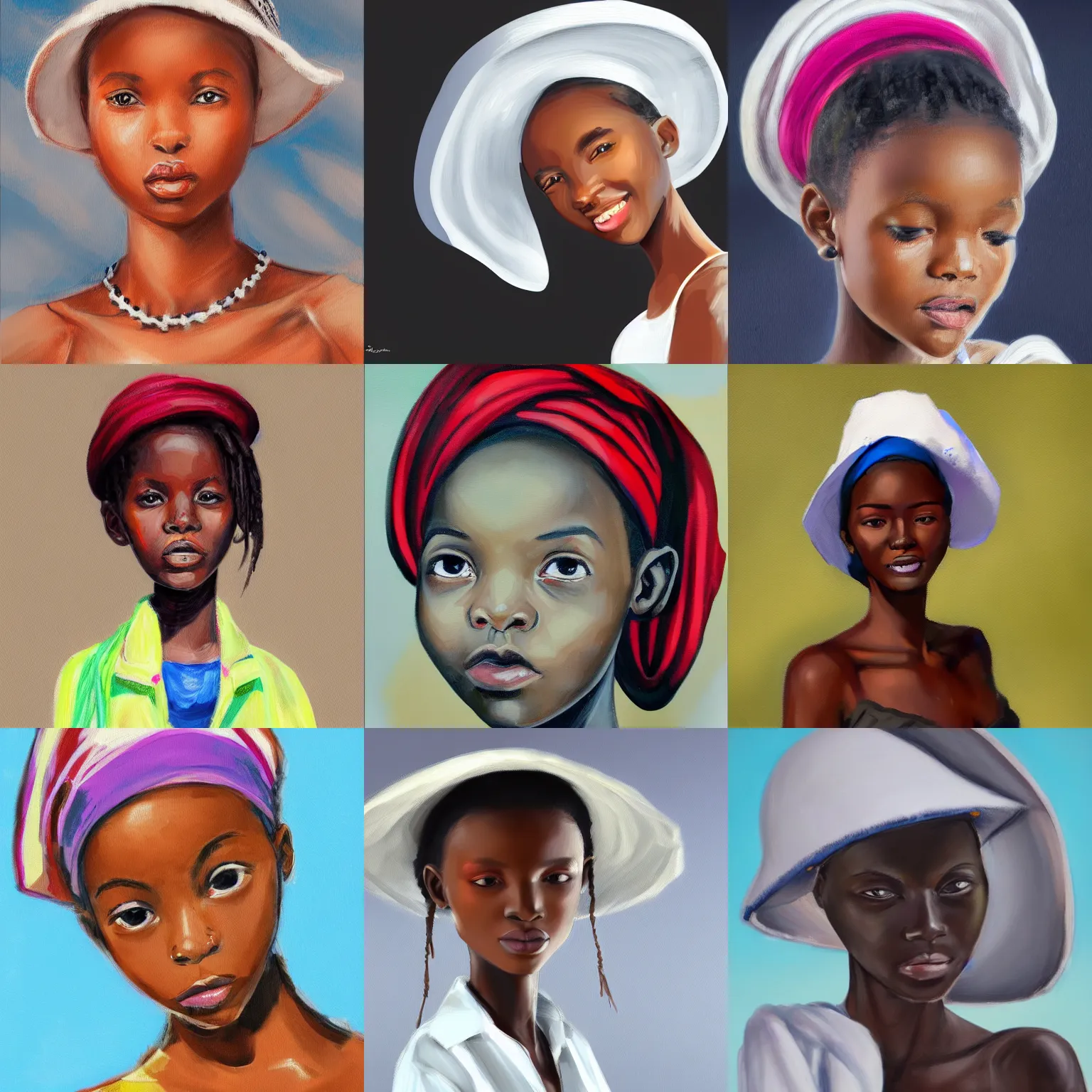 Prompt: concept art painting of an african girl with white hat