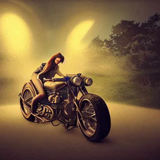 Image similar to retro futuristic vintage motorcycle, atmospheric lighting, painted, intricate, volumetric lighting, beautiful, daytime, sunny weather, slight overcast, sharp focus, deep colours, ultra detailed, by leesha hannigan, ross tran, thierry doizon, kai carpenter, ignacio fernandez rios