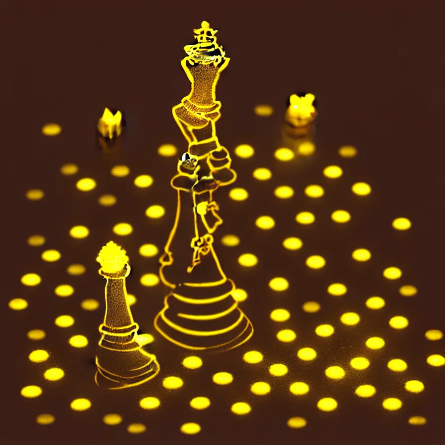 Prompt: vintage instamatic photo of a queen chess piece made of lights, bio mechanical, puddles, isometric 3 d, smooth 3 d illustration, cinematic matte painting, volumetric lighting,