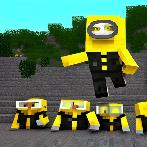 Image similar to “minions in Minecraft, UHD, hyperrealistic render”