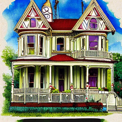 Image similar to illustration of painted lady Victorian house