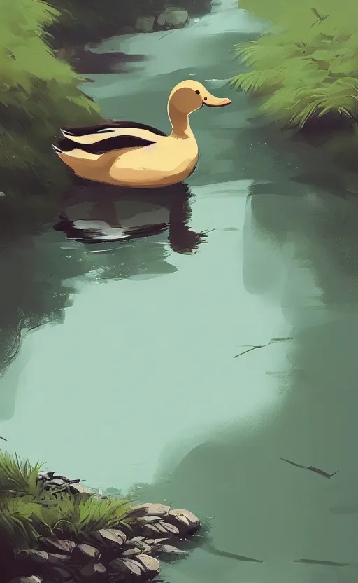 Image similar to a cute duck in a scenic river environment by Atey Ghailan