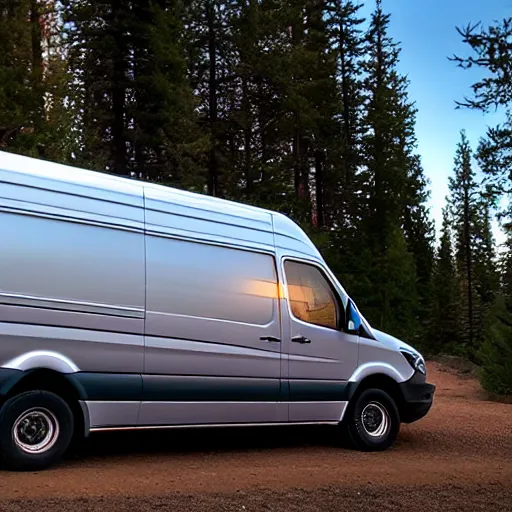 Image similar to a sprinter van in central oregon at sunset