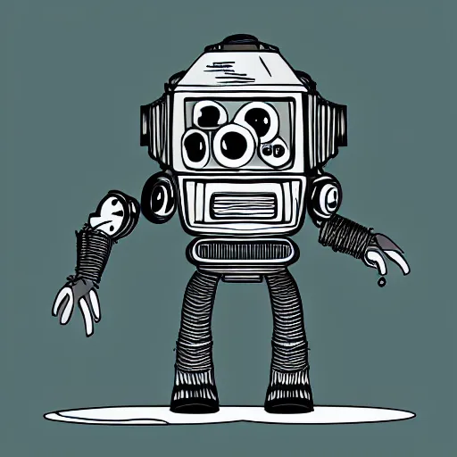 Image similar to retrofuturist robot in the style of machinarium,