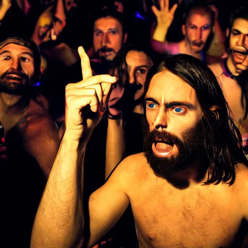 Prompt: jesus in a nightclub at a rave