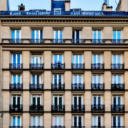 Prompt: Parisian haussmann building during sunrise photographed from low angle, 4k, photorealistic, beautiful, impressive,