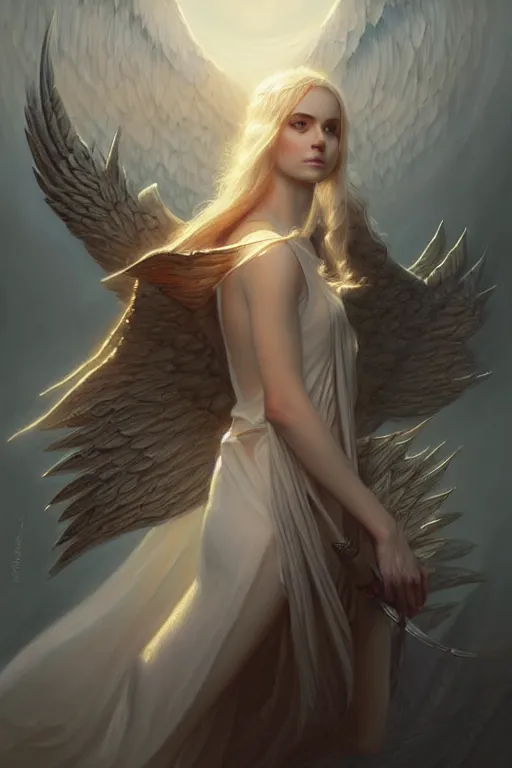 Prompt: Nearthendahl angels, fantasy, long hair, intricate, elegant, highly detailed, digital painting, artstation, concept art, smooth, sharp focus, illustration, art by artgerm and greg rutkowski and aleister crowley