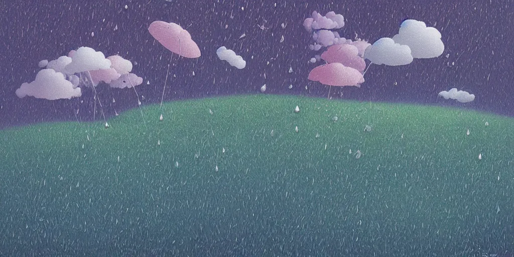 Prompt: 暗 い 雲 と 密 集 した 花 のある 美 しい 雨 の 風 景 、 greg rutkowskiの 絵 。