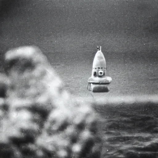 Prompt: a small evil rabbit launching nuclear warheads from a submarine grainy 3 5 mm photo