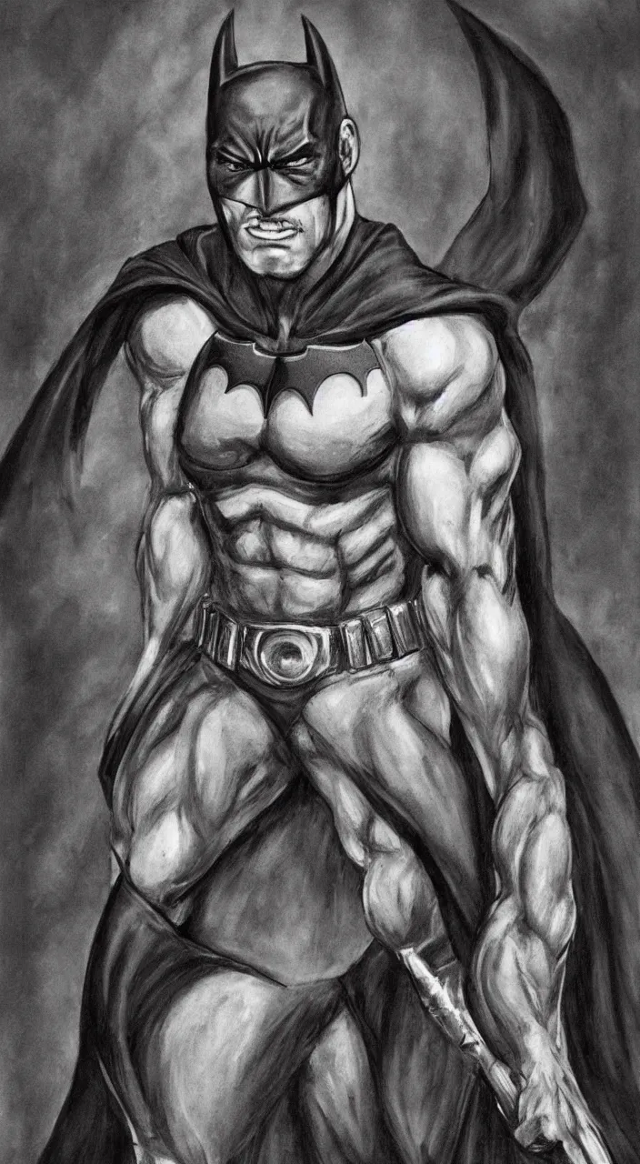 Prompt: a portrait of a muscular Batman with scars