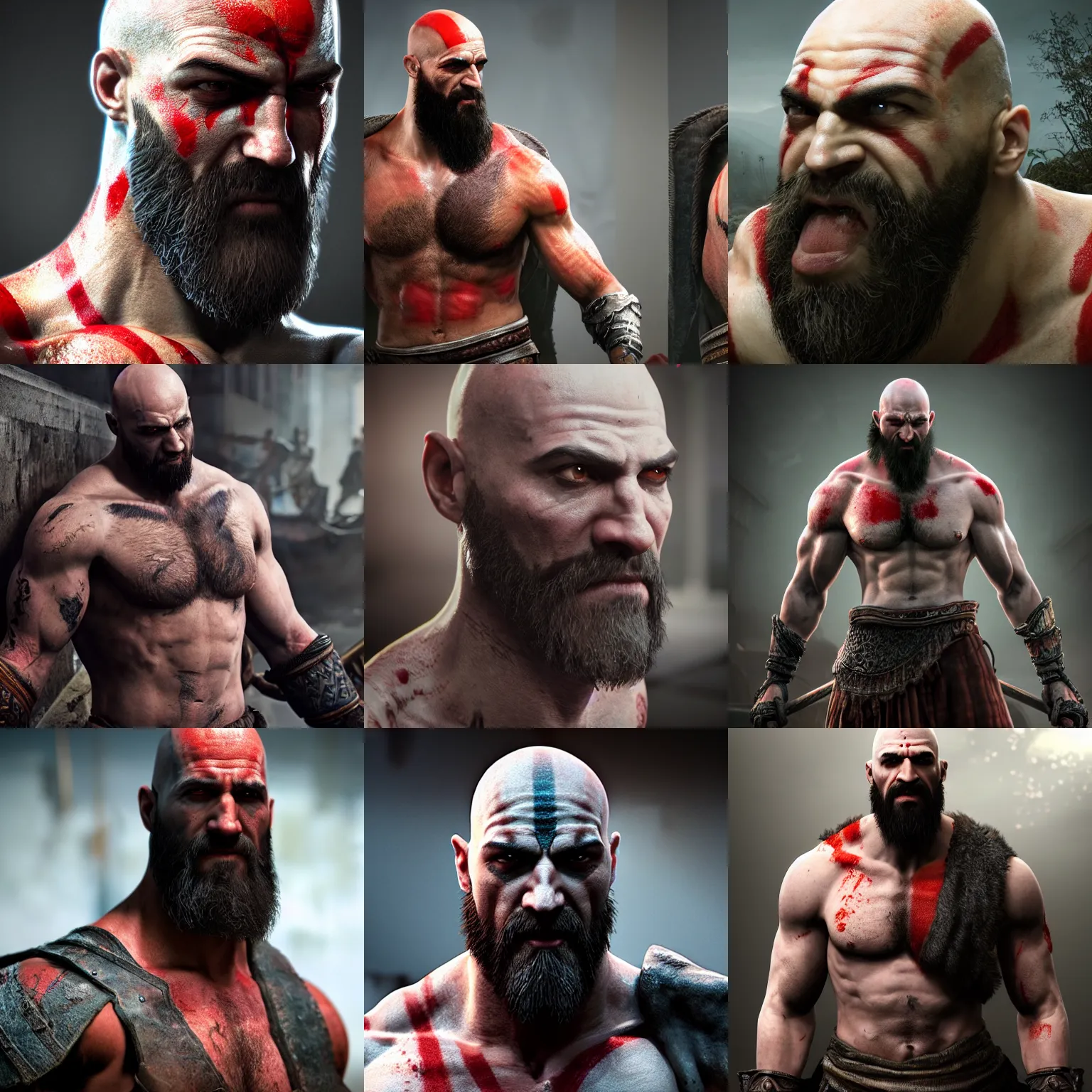 Prompt: CJ merged with Kratos, ultra realistic, concept art, intricate details, dark, highly detailed, photorealistic, octane render, 8k, unreal engine