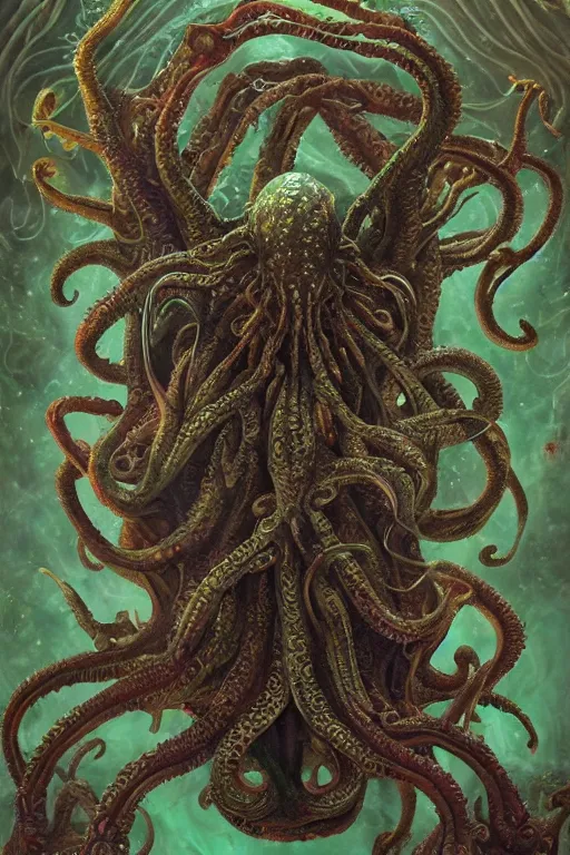 Prompt: psychedelic organic cthulhu mindflayer, gems jewels, diffuse lighting, very very intricate, very very elegant, highly detailed, lifelike, photorealistic, digital painting, artstation, illustration, concept art, smooth, HR GIGER , Hieronymous Bosch, Francis Bacon sharp focus, art by Greg Rutkowski and John Collier and Albert Aublet and Krenz Cushart and Artem Demura and Alphonse Mucha