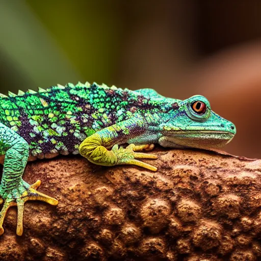 Image similar to An award winning photo of a single Tokay crocodile chameleon, environmental portrait, wildlife photography, National Geographic, 4k