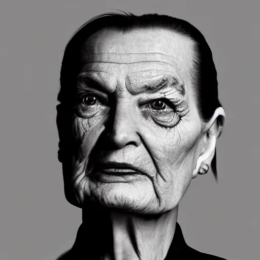 Image similar to photorealistic anamorphic portrait of jacques chirac as a female human ( woman ), afp press, f 3. 2, 1 6 mm, leica, picture of the year, trending on artstation