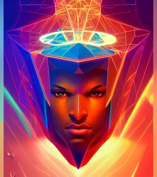 Image similar to symmetry!! egyptian prince of technology, solid cube of light, hard edges, product render retro - futuristic poster scifi, lasers and neon circuits, brown skin man egyptian prince, intricate, elegant, highly detailed, digital painting, artstation, concept art, smooth, sharp focus, illustration, dreamlike, art by artgerm