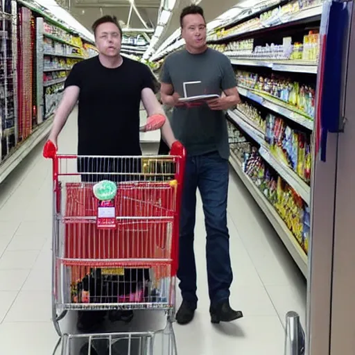 Image similar to Elon Musk and Amber Heard buying pampers at supermarket, paparrazi shot Greg rutkowski