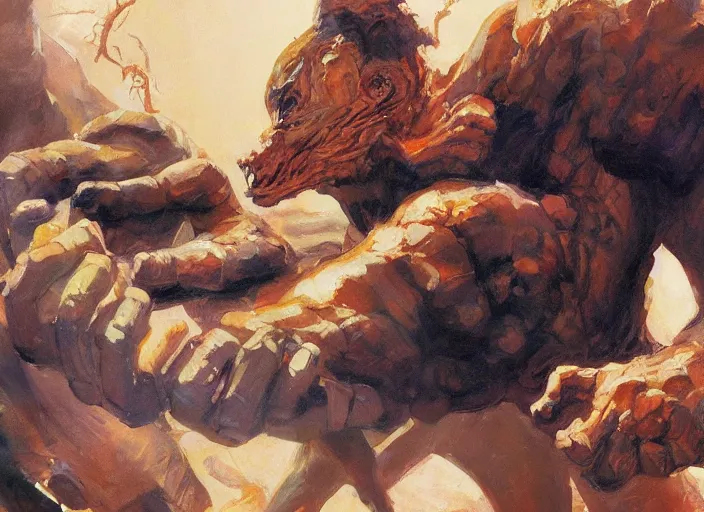 Prompt: a highly detailed beautiful portrait of the thing [ fantastic four ], by gregory manchess, james gurney, james jean