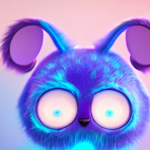 Image similar to ultra-realistic ultra-detailed adorable fluffy bioluminiscent headphones in the style of ghibli kazuo oga, blue and purple fur, big ears, beautiful light big eyes, underwater landscape, DOF, soft lighting, unreal engine render