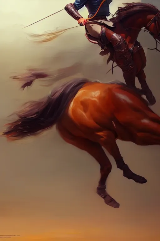 Image similar to a painting of a person riding a horse, a digital painting by mandy jurgens, trending on artstation, action painting, speedpainting, detailed painting, 2 d game art