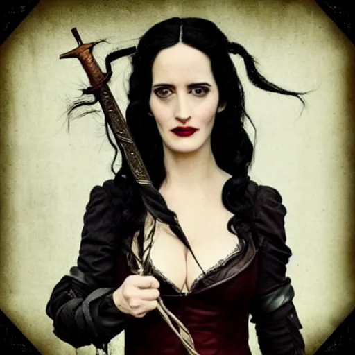 Prompt: “a portrait of Eva Green dressed as Yennefer from the Witcher”