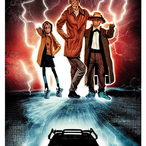 Prompt: Poster for Back to the Future, inspired by Elden Ring, silent hill, horror