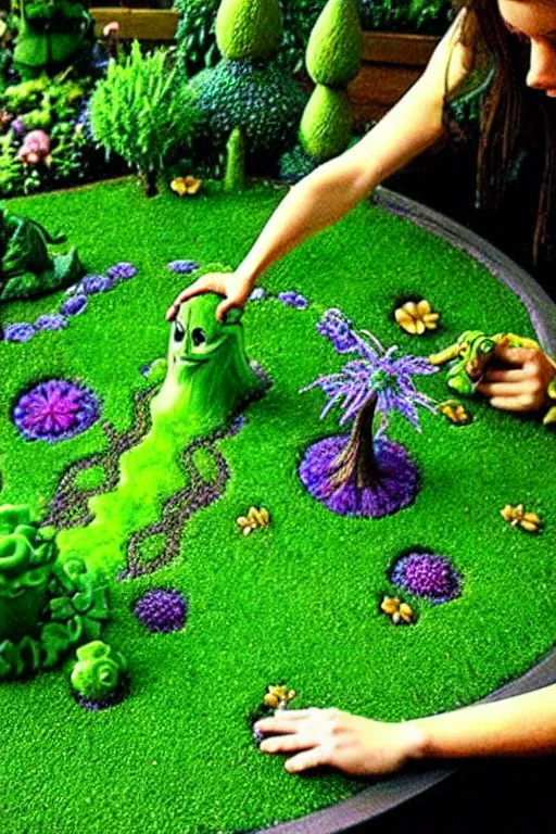 Image similar to intricate detailed Green Witch Magic being Cast to create a magical garden with enchanted, life like plants, Disney Pixar animation