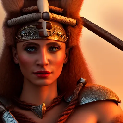 Prompt: photo of a real-life very beautiful barbarian queen, highly detailed, 4k,