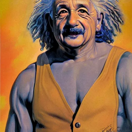 Prompt: Albert Einstein warrior portrait artwork by boris vallejo