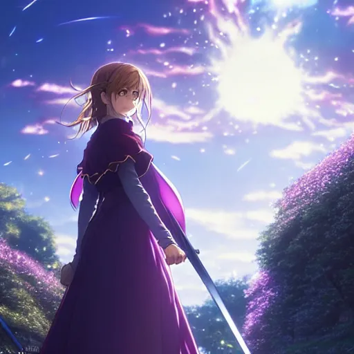 Prompt: portrait emma watson in heavens feel movie, detailed face, violet evergarden, tokyo, ufotable, key visual, cinematic, city background, night time, street, fate stay night, unlimited blade works, greg rutkowski, high resolution, street clothes, anime, high budget