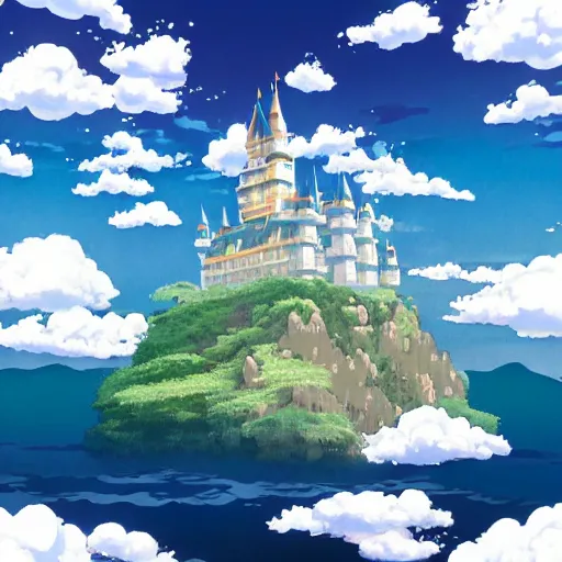 Prompt: castle floating in the clouds by studio ghibli, ultra detailed, detailed, 8 k