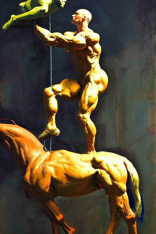 Prompt: astronaut bodybuilder lifts horse statue, highly detailed painting by francis bacon, edward hopper, adrian ghenie, gerhard richter, and james jean soft light 4 k,