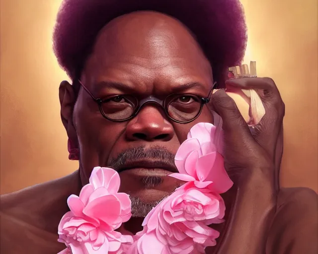 Image similar to photography of samuel l jackson in a pink ballerina outfit, medium body shot, deep focus, d & d and mtg, fantasy, intricate, elegant, highly detailed, digital painting, artstation, concept art, matte, sharp focus, illustration, hearthstone, art by artgerm and greg rutkowski and alphonse mucha