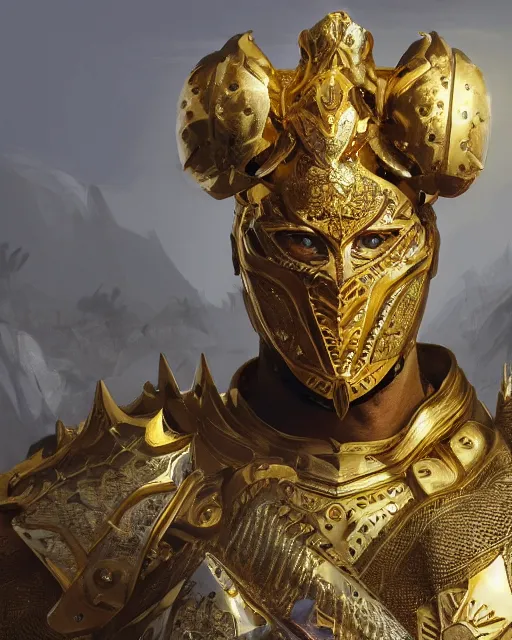 Prompt: hyper realistic king of babilon with the head of leopard full gold armour, photorealistic, 3 d render cinema 4 d, 8 k texture, concept art by greg rutkowski, ilya kushinov, gaston bussiere, craig mullins