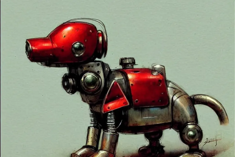 Image similar to adventurer ( ( ( ( ( 1 9 5 0 s retro future robot android dog. muted colors. ) ) ) ) ) by jean baptiste monge!!!!!!!!!!!!!!!!!!!!!!!!! chrome red