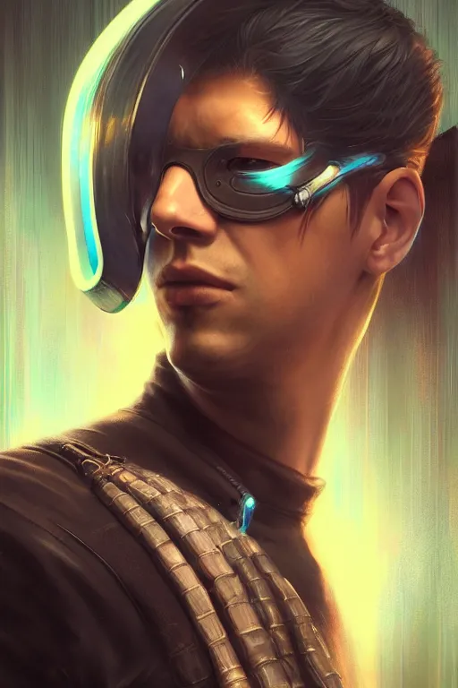 Prompt: portrait of a cyberpunk guy with snake hair, by artgerm, tom bagshaw, gerald brom, 4 k, smooth, hd, substance designer render, full body character concept art, cel shading, toon shading, vaporwave colors,