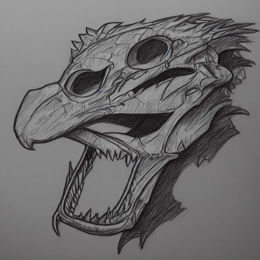 Prompt: pencil sketch of a stylized velociraptor skull