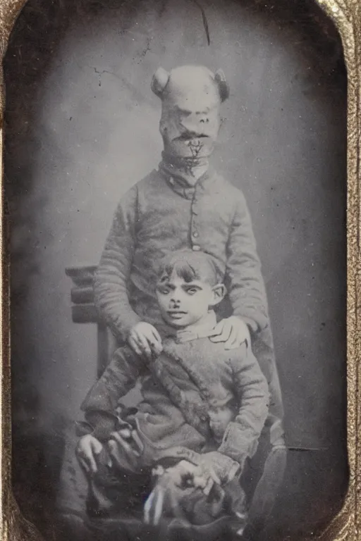 Image similar to a tintype photo of a friendly monster