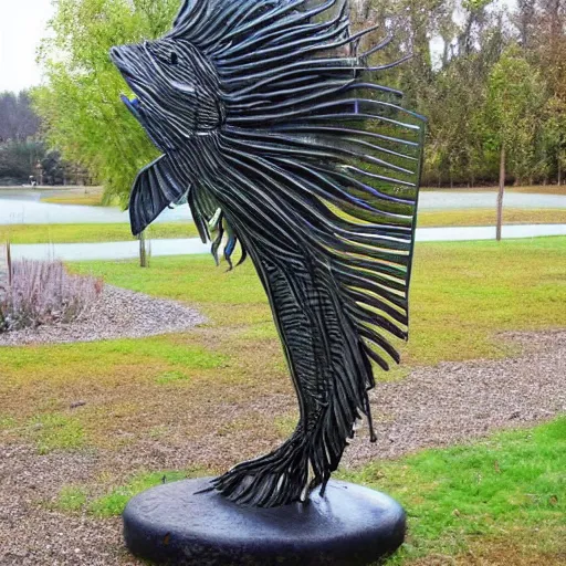 Image similar to award winning iron and steel fishes sculpture by christian funnell