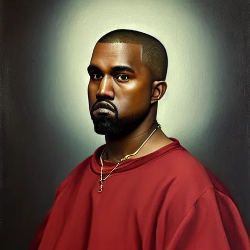 Prompt: a renaissance painting of kanye west, portrait view, oil paint