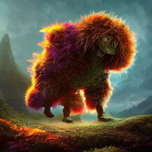 Image similar to colossal fluffy micro organism, fantasy, vivid colors, sharp focus, digital art, hyper - realistic, 4 k, unreal engine, highly detailed, hd, dramatic lighting by brom, trending on artstation