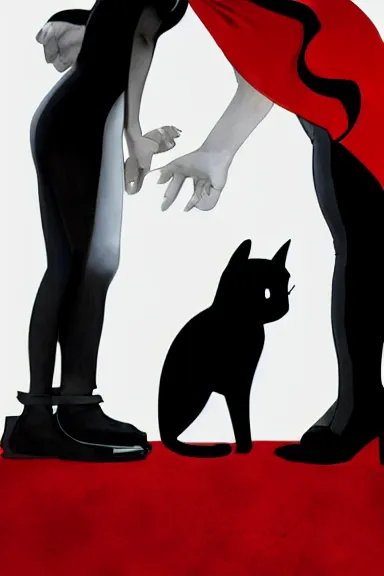 Image similar to little boy with cat ears in an black outfit with red cape. digital artwork made by lois van baarle and norman rockwell and marc simonetti, sharpness focus, inspired by hirohiko araki, anatomically correct, heroic composition, hero pose, smooth